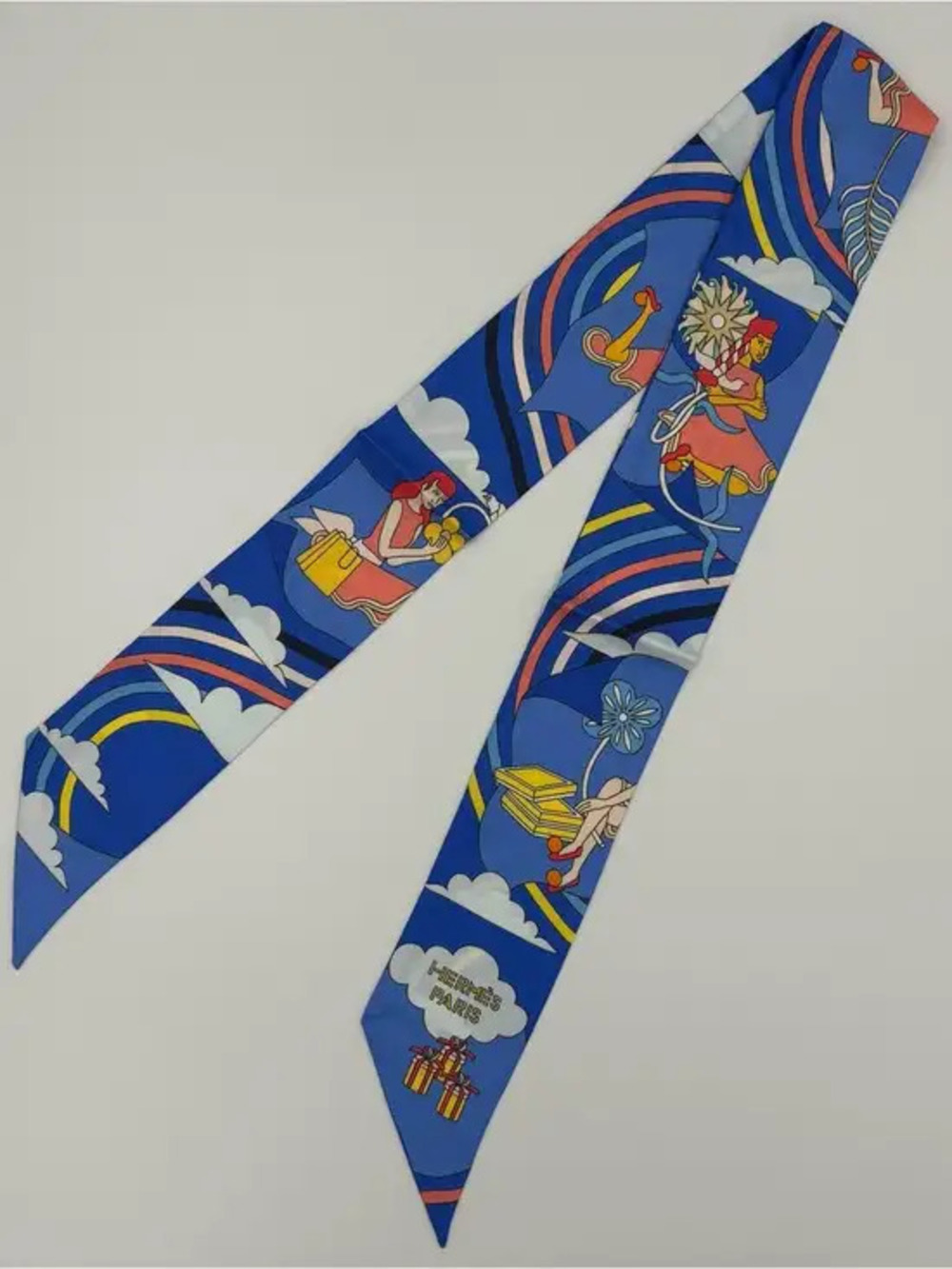 Herms Twilly Silk Scarf Blue Fantasy Fairy Print